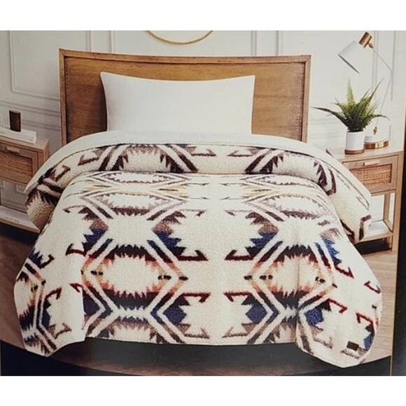 Pendleton Sherpa Twin Blanket White Sands Multi Color Aztec Southwest - Picture 1 of 4